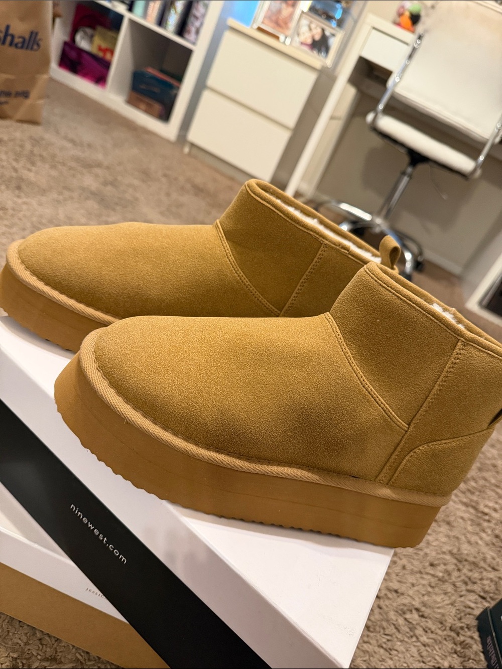 American Eagle Outfitters Women's Suede Ankle Booties in Mustard